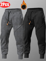 Two-Piece Set Autumn/Winter -Lined Thickened Men's Casual Sports Long Pants Outdoor Hiking Fitness Joggers American Training Basketball Sweatpants