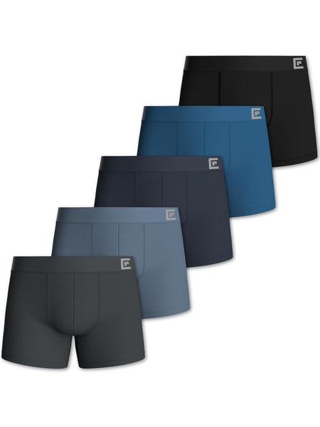 5-Pack Men’s Boxers – Cotton Underwear in Blue, Black, or Mixed Dark Colors – Soft, Breathable & Comfortable Fabric – Longer Leg Design with Anti-Chafing Fit – Tag-Free, Anti-Roll Waistband & No Ride-Up – Everyday Multipack Men’s Boxer Shorts – Durable, S