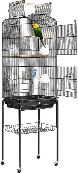 VIVOHOME 48 Cm Wrought Iron Bird Travel Carrier Cage with Handle Bird Transport Cage with Wooden Perch Portable Parrot Cage with Pullable Tray for Parrots Conures Lovebird Cockatiel Parakeets