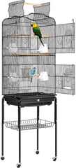 VIVOHOME 48 Cm Wrought Iron Bird Travel Carrier Cage with Handle Bird Transport Cage with Wooden Perch Portable Parrot Cage with Pullable Tray for Parrots Conures Lovebird Cockatiel Parakeets