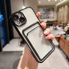 Phone case: Electroplated Transparent Card Slot Holder Case for iPhone 15 14 Plus 13 12 11 Pro Max Plating Photo Pocket Shockproof Cover