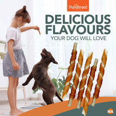 Pure Breed 100pk Chicken Wrapped Dog Treats | Twist Rawhide Sticks for Training, Reward & Chewing | Low Fat, High Protein Long-Lasting Dog Chews | Perfect Puppy Treats & Christmas Pet Gifts