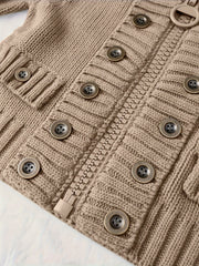 Christmas Women's Elegant Cardigan - Front Zipper & Multi Buttons, Stand-Up Collar Sweater, Structured Fit for Office, Party, Everyday - All-Season Chic Outerwear, Office Wear, Textured Knitwear, Ribbed Texture, Stylish Coverup, Working Professionals