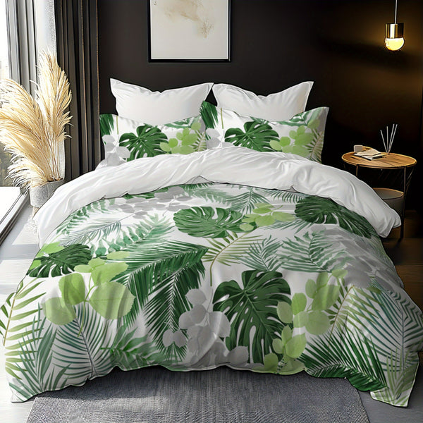 Monstera Green Bedding Set with Digital Printed Duvet Cover And Pillowcases