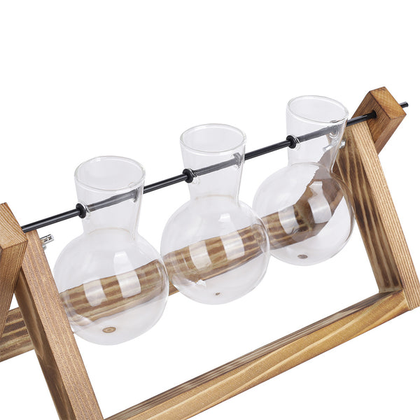 Multi-Tube Plant Propagation Station with Wooden Stand & Metal Swivel Holder, Desktop Retro Plant Terrarium Bulb Vase for Indoor Hydroponic Flowers, Tabletop Glass Planter Housewarming Gifts for Plant Lovers, 28x13.8cm (3 Tubes)