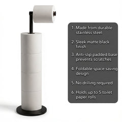 ZISH Toilet Roll Holder Free Standing - Stainless Steel Bathroom Toilet Paper Organizer and Dispenser - No Drill Toilet Roll Stand Freestanding - Up to 5 Toilet Roll Storage