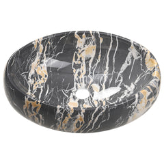 1pc Countertop Bathroom Sink, Black Marble Texture Oval Ceramic Wash Basin, Porcelain Ceramic Vessel Vanity Sink for Vanity Cabinet Cloakroom, Laundry Room, Bathroom, Washroom, 48x34x14cm