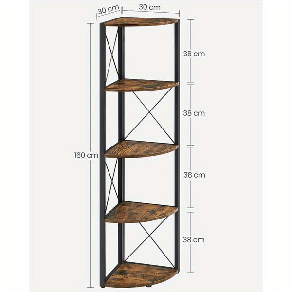 5-Tier Corner Shelf, Storage Shelf Unit Multifunction, Bookcase, Plant Stand, for Living Room, Bathroom, Kitchen, Bedroom, Office, Easy to Assemble, Industrial