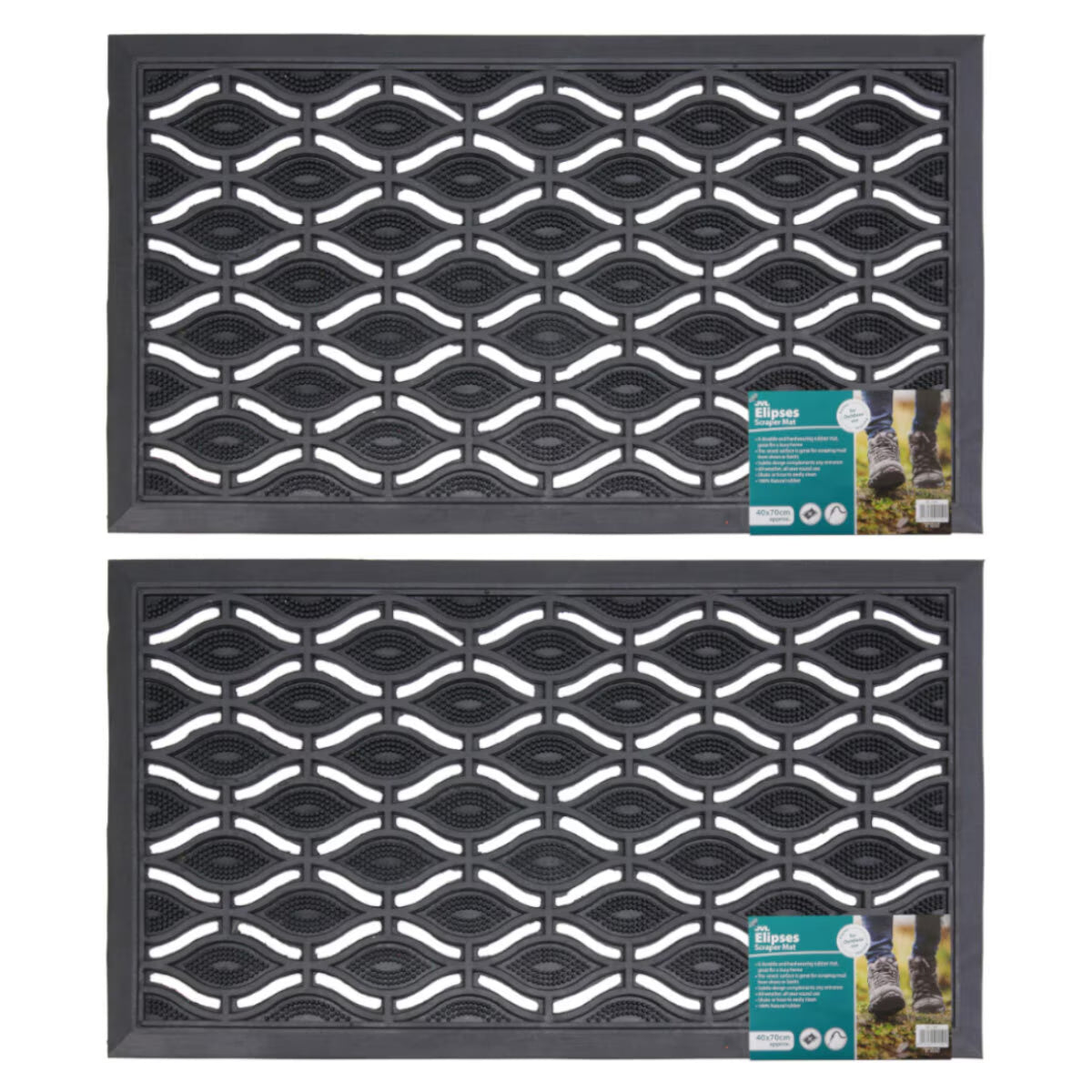 JVL Elipses Eyes Rubber Door Mat, 40 X 70 Cm - 2 Pack