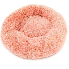40/50/60/70cm Round Plush Donut Dog/Cat Bed Cuddler Pet Cushion Self-Warming Bed Washable Dog Bed with Non-Slip and Waterproof Bottom Calming Dog Bed