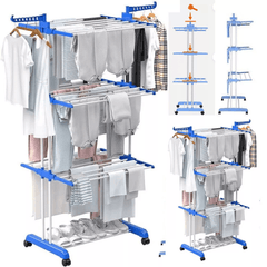 Extra Large 4-Tier Freestanding Metal Clothes Drying Rack, Adjustable Rolling Garment Dryer Stand with Wheels, Foldable Design for Indoor/Outdoor Laundry Room, Drying Racks