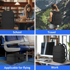 Large 45x36x20 Black Laptop Backpack for Women, Cabin Bag for EasyJet Underseat Use, Carry On Rucksack with Shoe Pouch, Organiser Pockets for Office, School, Travel and Daily Commute