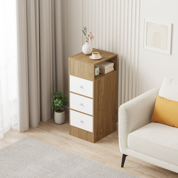 3-Drawer Bedroom Nightstand, 25cm Narrow Side Cabinet, Suitable for Small Spaces such as Bedrooms and Living Rooms, Space-Saving Design with Classic Style, Engineered Wood Top, Manufactured Wood Base, Perfect for Modern Homes, Bedroom Nightstand