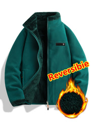 Women's Spring Casual Jacket, Thickened Shaggy Warm Printed Reversible Coral Sweatshirt, Double-Sided Outerwear