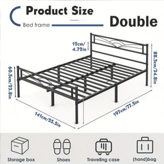 Sleek Black Metal Bed Frame Featuring a Stylish Headboard | Durable Steel Build | Silent Operation | Accommodates Various Mattress Sizes | Perfect for Bedrooms, Dormitories, Or Rental Spaces