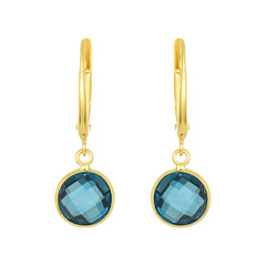 Round Cut London Blue Topaz Earrings, 14Ct Yellow Gold