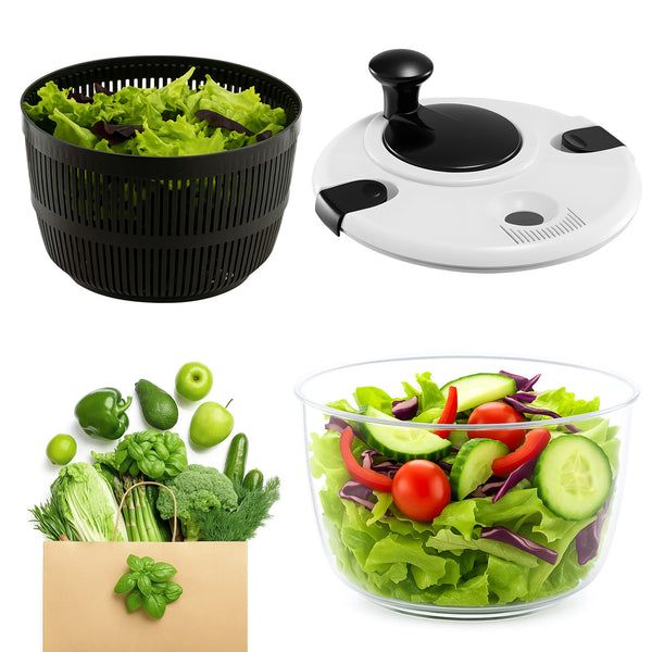 Salad Spinner 3.5 Litre Plastic Lettuce Dryer Vegetable Washer with Non-Slip Base, Dual Function Serving Bowl Strainer Easy One Hand Operation for Healthy Eating