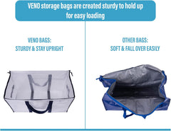 VENO 8 Pack Extra Large Moving Storage Bags with Zips, Heavy-Duty Organizer Tote, Moving Box Alternative, Packing Supply, Clothes Storage Bin, Tag Pocket for Label, Water-Resistant (Clear, 8 Pack)