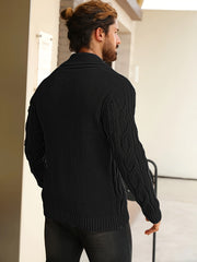 Men'S Solid Cable Knit Cardigan Fall Winter Button-Up Knit Coat