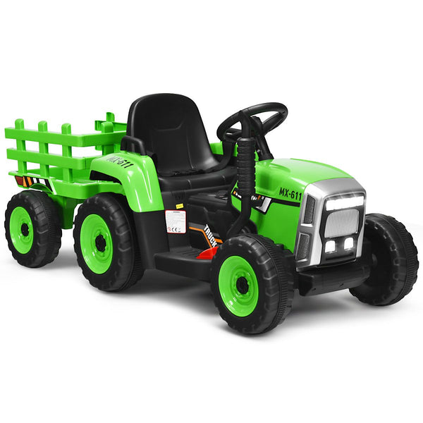12V Kids Ride on Tractor with Trailer Music and LED Lights