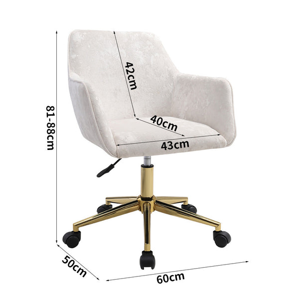 Velvet Office Swivel Chair, Vanity Chair, Pretty Fancy Desk Chair, Office Chair for Girls, 360° Swivel Height Adjustable Reception Chair Gold Base