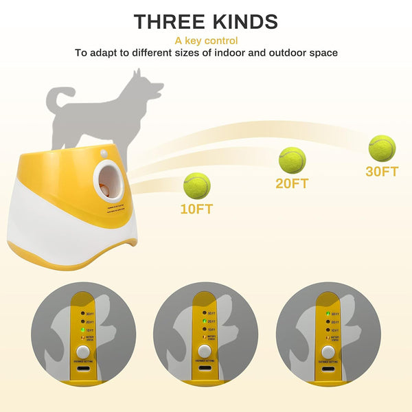 [Automatic Dog Ball Launcher] Automatic Dog Ball Launcher with 3 ETPU Durable Balls, 3 Adjustable Distances (9.8ft/19.7ft/29.5ft), Rechargeable with USB Charging Cable | Interactive Toy for Small and Medium Dogs, Intelligence Training and Simulation