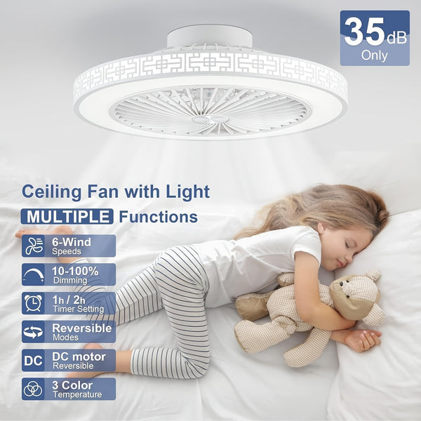 50cm Ceiling Fan with Lights And Remote Control Low Profile Ceiling Fans Dimmable 3 Colour Temperatures Quiet Reversible Flush Mount Ceiling Fan with Light for Bedroom Kitchen