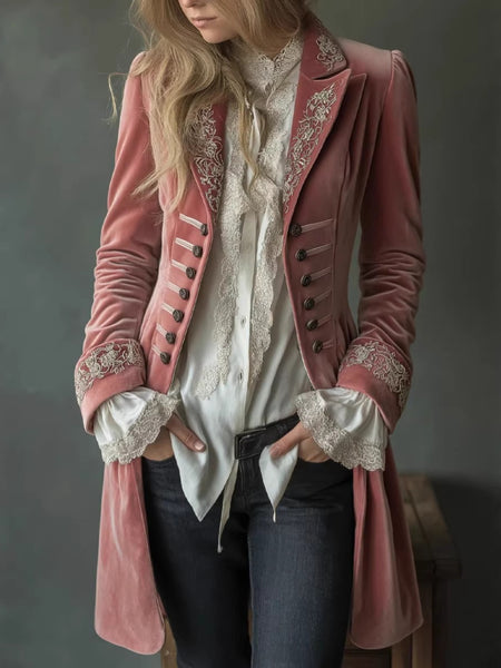 2026 Women'S Autumn Winter Long Sleeve Solid Color Patchwork Lace Golden Velvet Jacket European American Style
