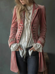 2026 Women'S Autumn Winter Long Sleeve Solid Color Patchwork Lace Golden Velvet Jacket European American Style