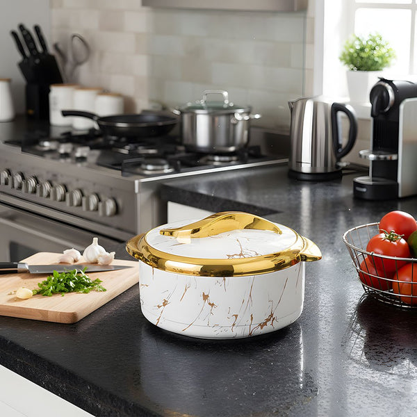 Kitchen Stainless Steel Food Storage Containers 3-Piece Set, Meal Prep Containers with Handles, Marble Pattern, Serving Bowl Set with Lid, White/Black