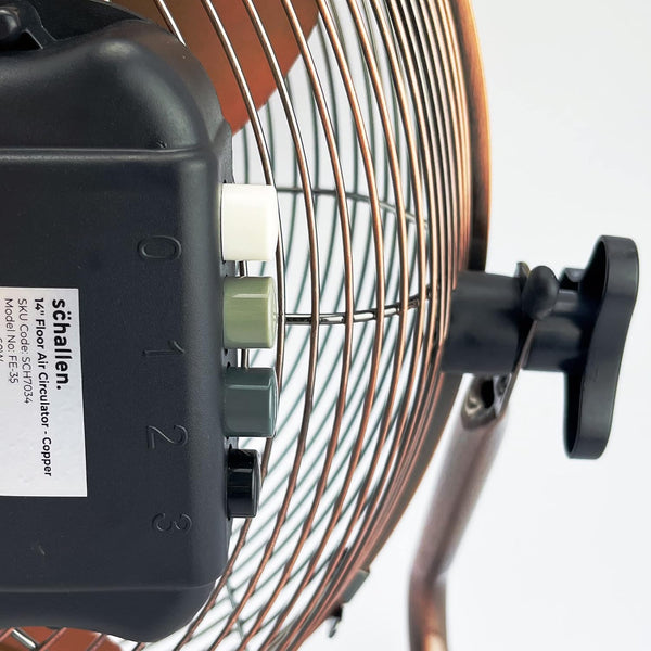 Schallen Copper Metal High Velocity Cold Air Circulator Adjustable Floor Fan with 3 Speed Settings (14
