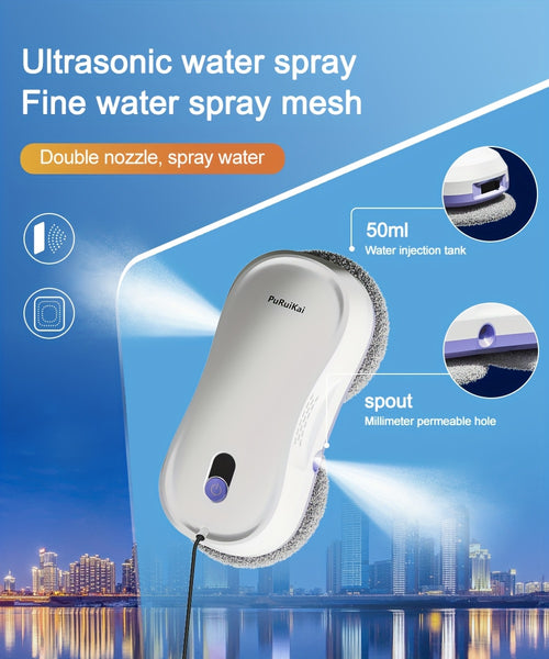PuRuiKaiM8 Fully Automatic Plug-in Intelligent Window Cleaning Robot (2026 Latest Model) with Automatic Bidirectional Water Spray with Remote Control, 4.5-meter Anti Fall Safety Rope, Including 10 Cleaning Cloths And Spray Bottles