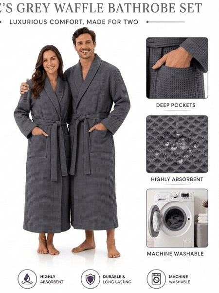Unisex Waffle Bath Robe Luxury 100 Egyptian Cotton Soft Hotel Quality Dressing Gown Spa Shawl Lightweight Sleep Nightwear Collar Robe Size S-XL
