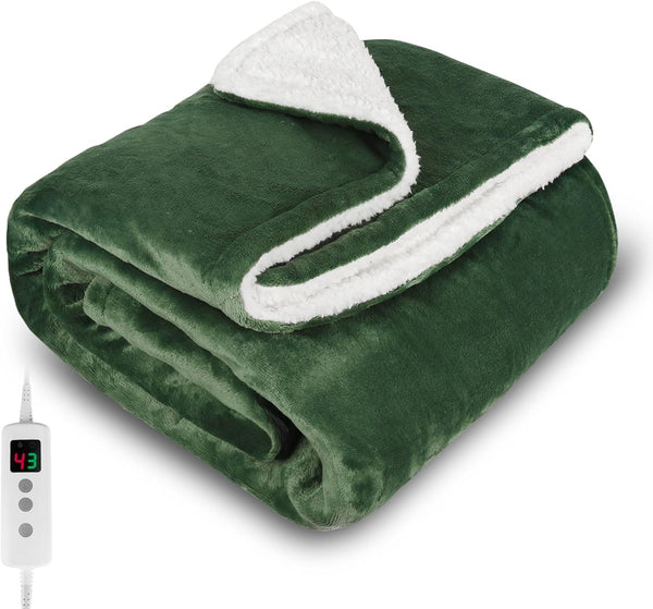 PROALLER Heated Blanket Electric Throw 160X130Cm, 10 Levels &1-9H Timer Auto-Off, Machine Washable, Soft Flannel Sherpa Full Body Warming, Sofa Bed Office Use, Heating Blanket -