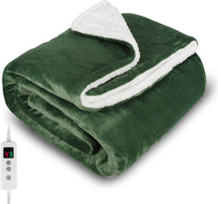 PROALLER Heated Blanket Electric Throw 160X130Cm, 10 Levels &1-9H Timer Auto-Off, Machine Washable, Soft Flannel Sherpa Full Body Warming, Sofa Bed Office Use, Heating Blanket -