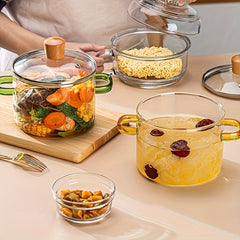 2pcs Glass Casserole Pot Suitable for All Stoves (Gas/Electric/Induction) - Thickened Heat-Resistant Shatterproof Soup Noodle Gravy Pot with Easy-Pour Spout & Even Heating Base, Heavy-Duty Glass Cookware for Home