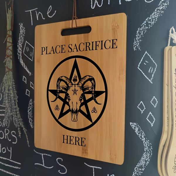 Engraved Design] Bamboo Cutting Board with Satanic Sacrifice Design, Laser Engraved Wooden Kitchen Decor, Humorous Housewarming Gift for Friends, Food-Safe Material, Bamboo Decor