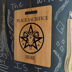Engraved Design] Bamboo Cutting Board with Satanic Sacrifice Design, Laser Engraved Wooden Kitchen Decor, Humorous Housewarming Gift for Friends, Food-Safe Material, Bamboo Decor