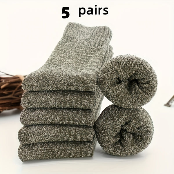 Men's Thick Warm Socks, 5 Pairs, Daily Solid Color Knee-High Winter Men’s Socks, Thermal Insulated Cold Weather Boot Socks, Classic Soft Material Hand-Wash Only for Shoes and Fashion