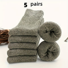 Men's Thick Warm Socks, 5 Pairs, Daily Solid Color Knee-High Winter Men’s Socks, Thermal Insulated Cold Weather Boot Socks, Classic Soft Material Hand-Wash Only for Shoes and Fashion