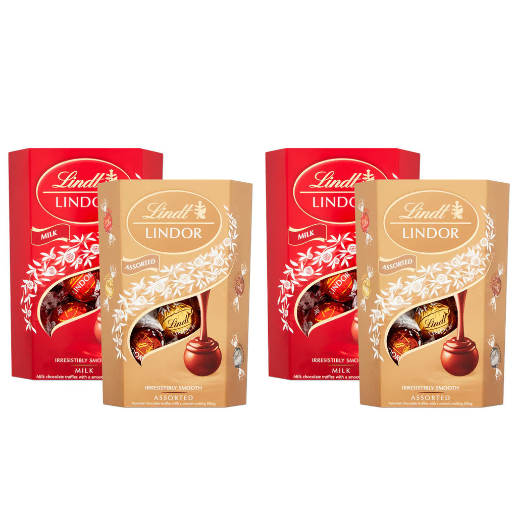 Lindt Lindor Milk Chocolate and Assorted Chocolate Truffles, 4 X 200G