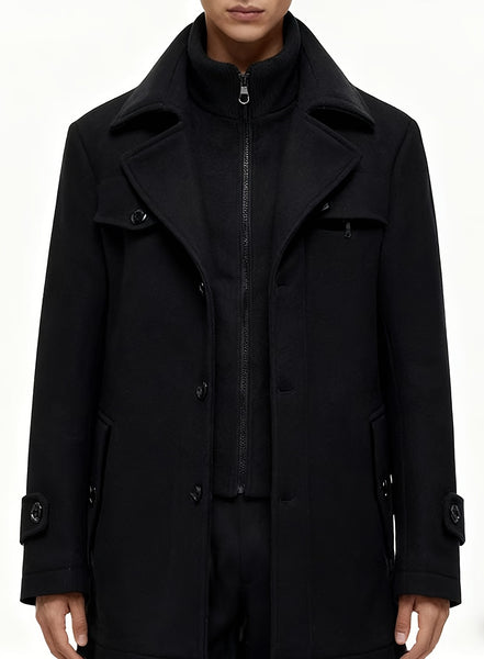 New Autumn And Winter 802 Detachable Double-Layer Collar Thick Velvet Blend Overcoat for Men