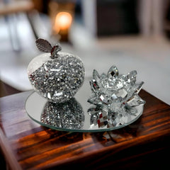 Amazing Gift Silver Sparkle Glass Ornament Bling Crushed Diamond Crystal Filled Apple Shape Tealight Candle Holder