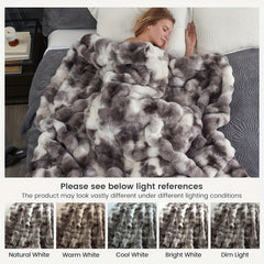 Luxury King Size Faux Fur Blanket, Double Sided Bubble Plush Throw, Machine Washable & Anti-Shedding, Oversized Warm Bedspread for Bed Sofa, Perfect Valentine's Day Gift for Couples - All-Season Faux Fur Throw Blanket - 274.32x228.6 cm - Printed Grey