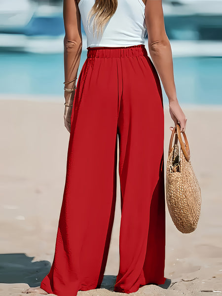 3pcs Set, Standard Size Women'S Long Pants, Wide-Leg Trousers, Solid Color, Casual, Vacation Style