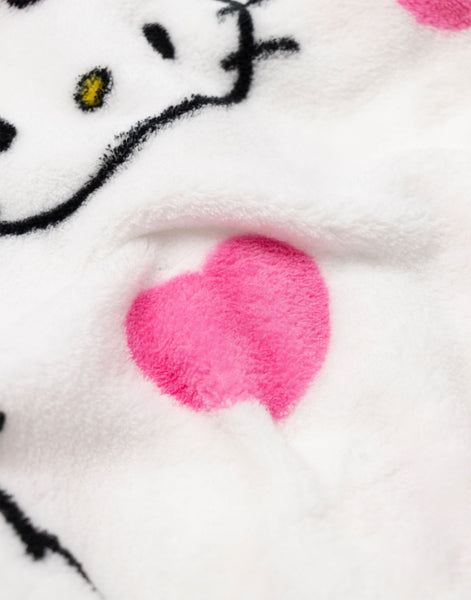 Hello Kitty Womens White Hooded Bathrobe | Cosy Fleece Loungewear with Pink Accents & Long Sleeves | Cartoon Character Design | Perfect for Relaxing Days | Hello Kitty Merch - Medium