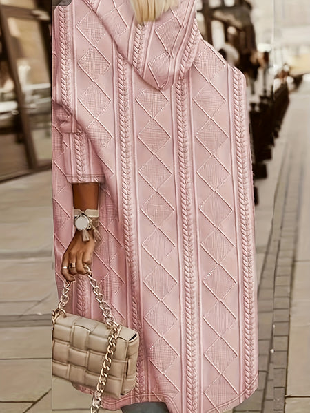 Women's Long Hooded Cardigan with Pockets, Long Hooded Sweater, Women's Coat, Women's Midi Coat, Casual Jacket, Circle Pattern