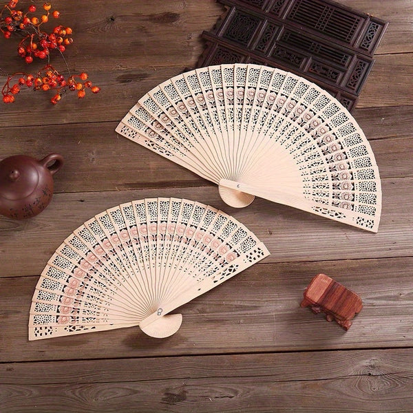 3pcs Sunflower Sandalwood Fans Hand Held Folding Fans Wooden Openwork Personal Handheld Folding Fans for Shower Wedding Party Favors