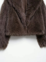 PEACHYZL Women'S Elegant Faux Fur Coat - Thickened Winter Jacket with Plush Lining, Loose Fit Long Sleeve Coat for Fall/Winter, BrownRed/