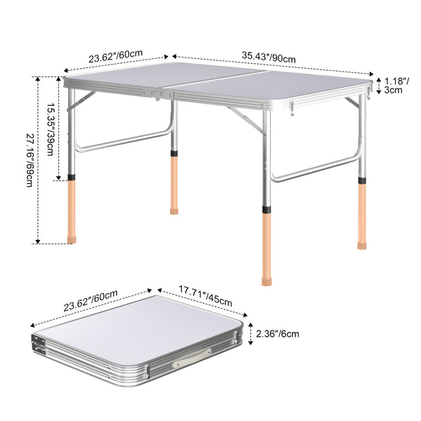 Folding Picnic Table Aluminum Camping Table Lightweight 3 Gear Adjustable Height Portable Folding Table with Carry Handle Adjustable Garden Outdoor Picnic Table Kitchen Work Top Table, White, 120x60x70/62/55cm